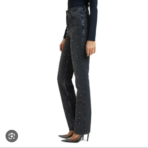 NWT Good American Good Icon Embellished High Rise Straight Leg Jeans - Picture 2 of 6